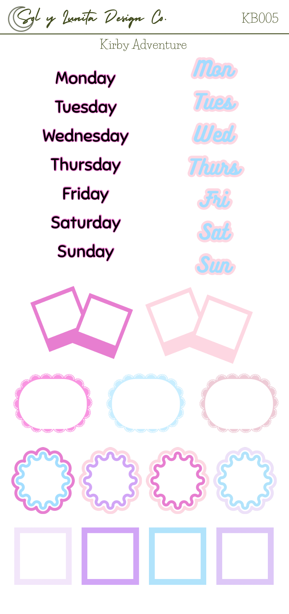 Kirby Adventures Weekly Sticker Kit
