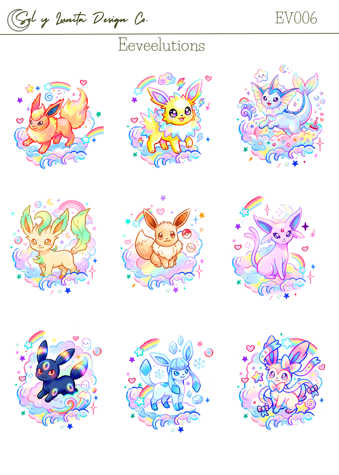 Rainbow Eeveelutions Sticker Sheet